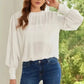 Black Pleated Loose Blouse - Padded Shoulder Buttoned Cuffs