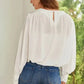 Black Pleated Loose Blouse - Padded Shoulder Buttoned Cuffs