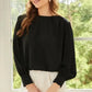 Black Pleated Loose Blouse - Padded Shoulder Buttoned Cuffs