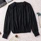 Black Pleated Loose Blouse - Padded Shoulder Buttoned Cuffs