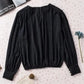 Black Pleated Loose Blouse - Padded Shoulder Buttoned Cuffs