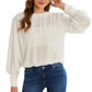 Black Pleated Loose Blouse - Padded Shoulder Buttoned Cuffs