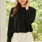 Black Pleated Loose Blouse - Padded Shoulder Buttoned Cuffs