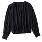 Black Pleated Loose Blouse - Padded Shoulder Buttoned Cuffs