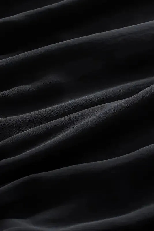 Black Pleated Loose Blouse - Padded Shoulder Buttoned Cuffs
