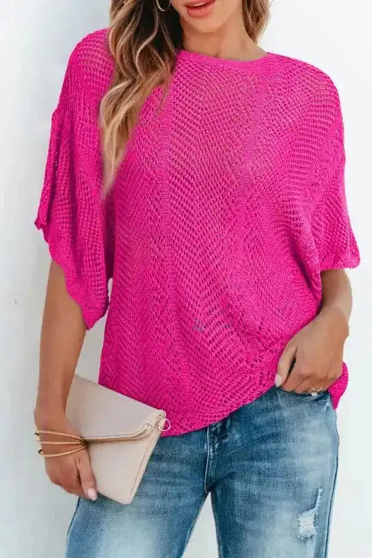 Pink Pointelle Short Sleeve Top