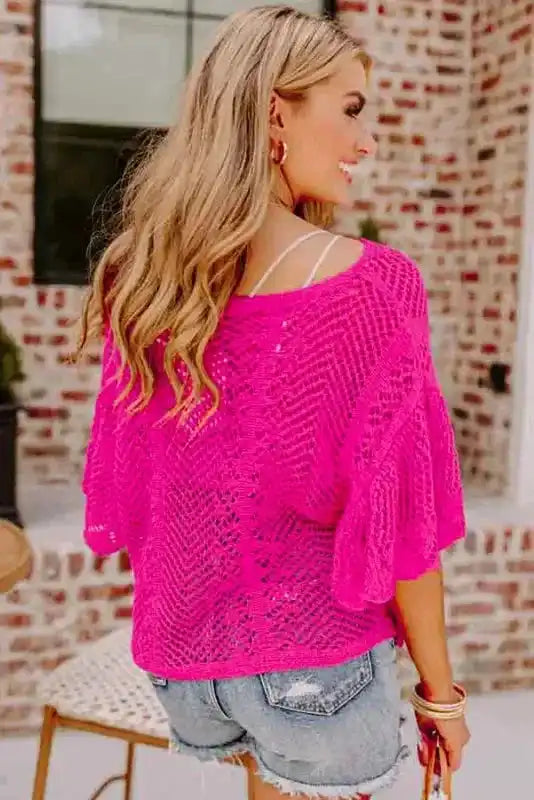 Pink Pointelle Short Sleeve Top