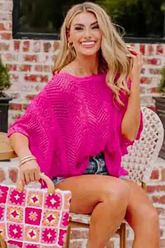 Pink Pointelle Short Sleeve Top