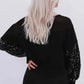 Black Sequin Patchwork Lantern Sleeve Blouse