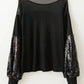 Black Sequin Patchwork Lantern Sleeve Blouse