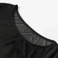Black Sequin Patchwork Lantern Sleeve Blouse