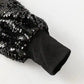 Black Sequin Patchwork Lantern Sleeve Blouse