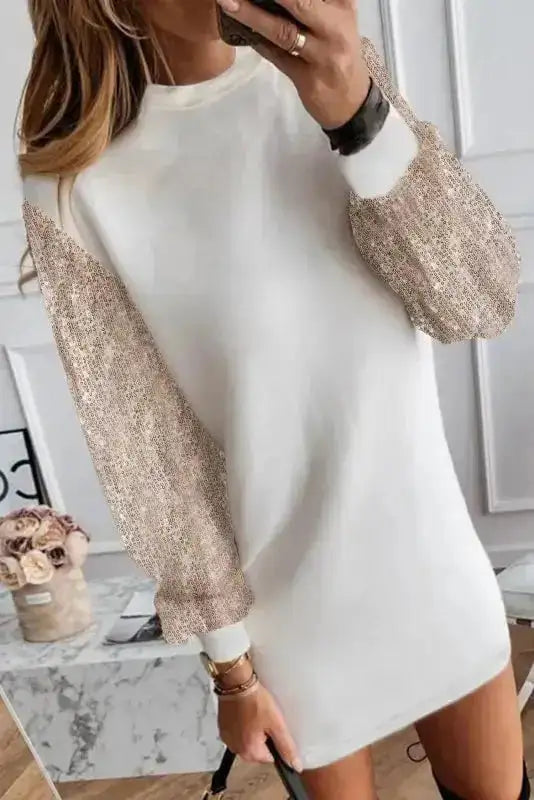 Black Shift Mini Dress – Sequin Balloon Sleeves