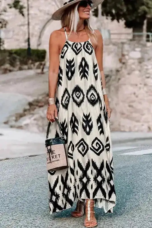 White Aztec Print Western Sundress