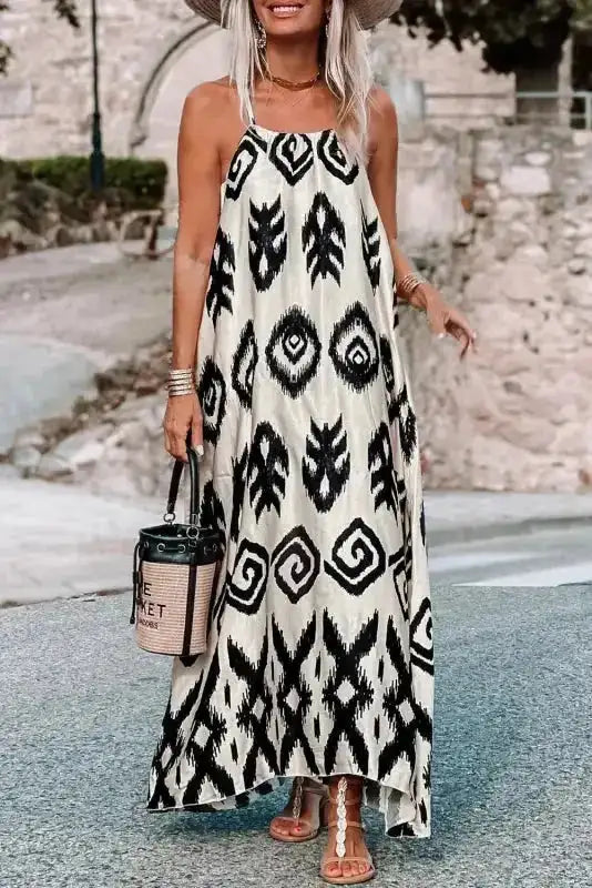 White Aztec Print Western Sundress