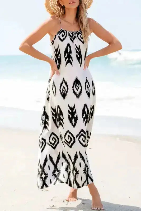 White Aztec Print Western Sundress