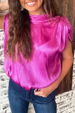 Bright Pink Satin Backless Blouse  Ruched Sleeves