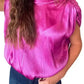 Bright Pink Satin Backless Blouse  Ruched Sleeves