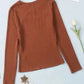 Brown Ribbed Peekaboo Cutout Long Sleeve Top