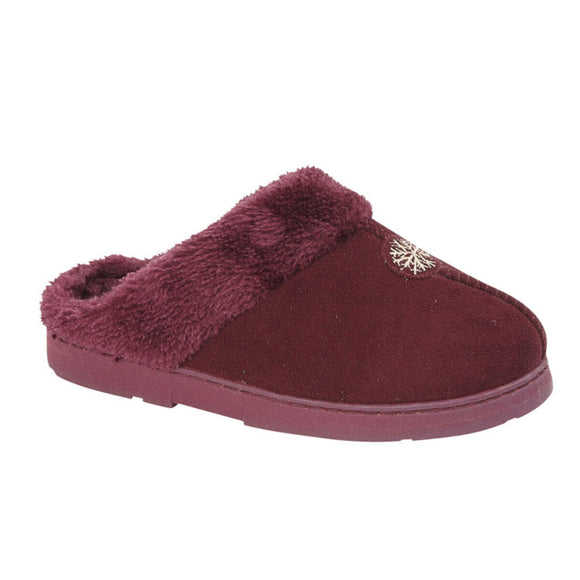 Tiggi Ladies Slip On Mules Slippers Burgundy