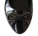 Ladies Chic Black Jelly Flat Shoes with Bow Comfortable Foam Insole