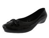 Ladies Chic Black Jelly Flat Shoes with Bow Comfortable Foam Insole