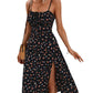 Spring/Summer New Vacation Style Dress, Women's Split Print Suspender Dress, Long Slimming Split Skirt