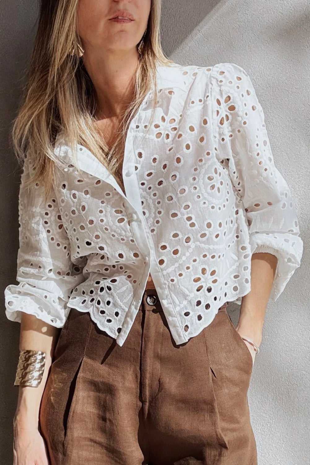 White Cutwork Embroidered Crop Top