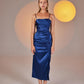 Dipsy Blue Satin Strappy Slit Midi Dress