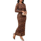 Women’s Retro Cashew Print Long Sleeve Dress – Elegant & Graceful Style