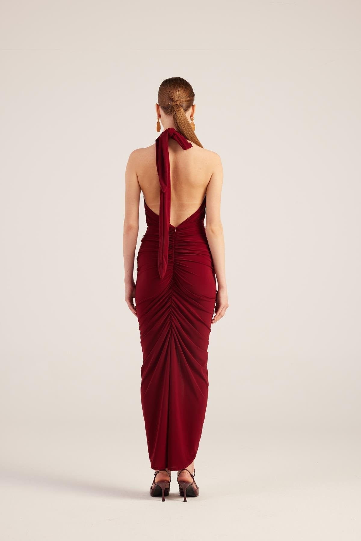 Marie Burgundy Backless Slit Maxi Dress