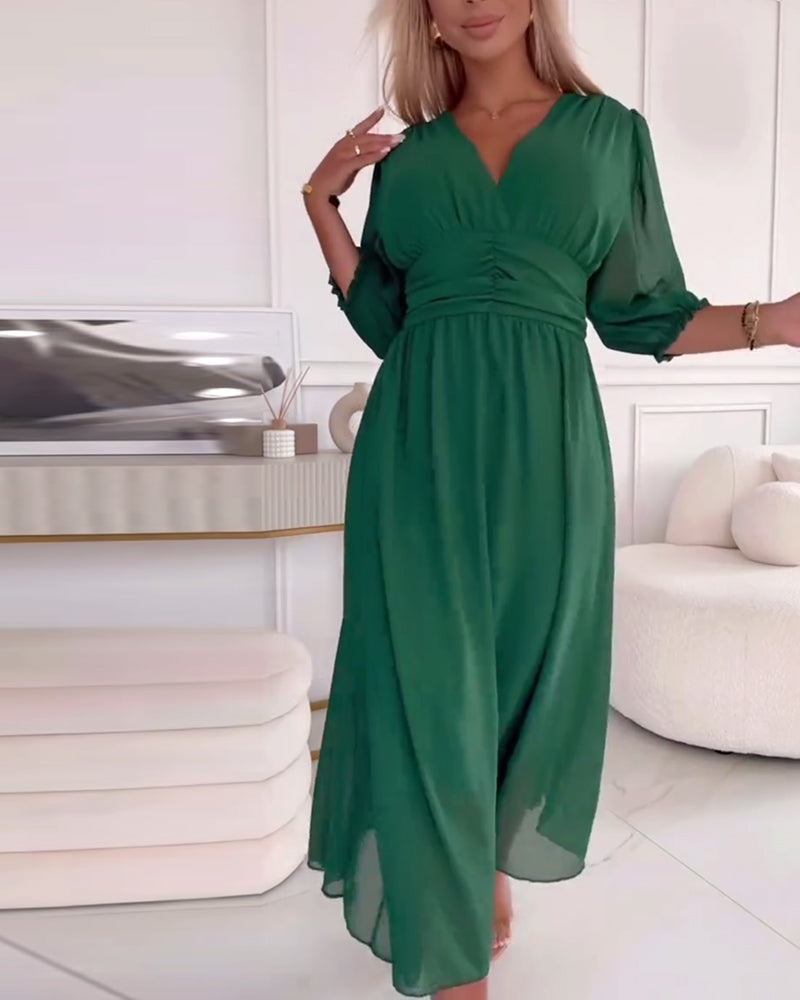 Petra | V-Neck Solid Color Waist Dress