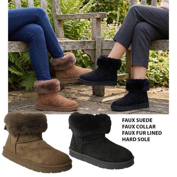Maria Ladies’ Faux Suede Ankle Boots with Faux Fur Trim Collar & Cozy Fur Lining