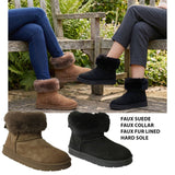 Maria Ladies’ Faux Suede Ankle Boots with Faux Fur Trim Collar & Cozy Fur Lining