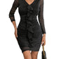 Metallic Ruffled V-Neck Long Sleeve Mini Dress