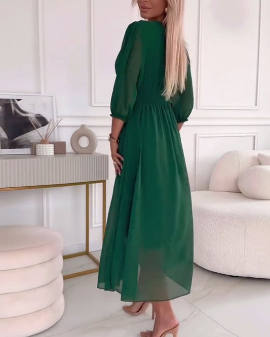 Petra | V-Neck Solid Color Waist Dress