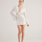 Hanna White Backless Long Sleeve Mini Dress with Removable Rose Accessory