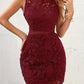 Hollow Stand Collar Women's Fitted Elegant Lace Dress