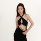 Viola Black Gathered Mini Bodycon Dress