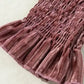 Chestnut Smocked Ribbed Velvet Babydoll Top