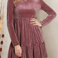 Chestnut Smocked Ribbed Velvet Babydoll Top