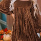 Chestnut Smocked Ribbed Velvet Babydoll Top