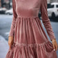 Chestnut Smocked Ribbed Velvet Babydoll Top