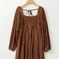 Chestnut Smocked Ribbed Velvet Babydoll Top