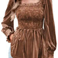 Chestnut Smocked Ribbed Velvet Babydoll Top