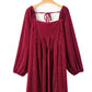 Chestnut Smocked Ribbed Velvet Babydoll Top