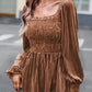 Chestnut Smocked Ribbed Velvet Babydoll Top