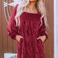 Chestnut Smocked Ribbed Velvet Babydoll Top