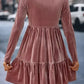 Chestnut Smocked Ribbed Velvet Babydoll Top