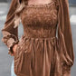 Chestnut Smocked Ribbed Velvet Babydoll Top